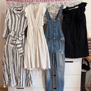 US Size XS: Cotton Linen Blend Bundle of 3 Dresses and 1 Overall